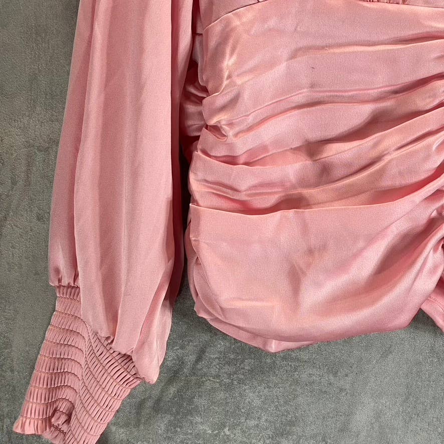 BAR III Women's Cupid Blush V-Neck Ruched Smocked Cuff Long-Sleeve Blouse SZ 14
