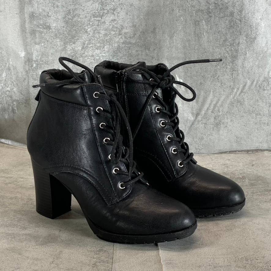 STYLE & CO Women's Black Lucillee Almond-Toe Lace-Up Side-Zip Heeled Booties SZ7