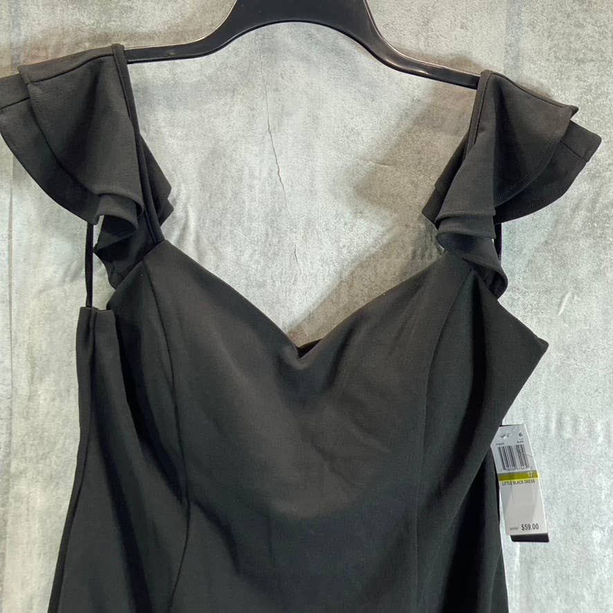 CITY STUDIO Juniors' Black Ruffle Cap-Sleeve X-Back Sheath Mini Dress SZ 17