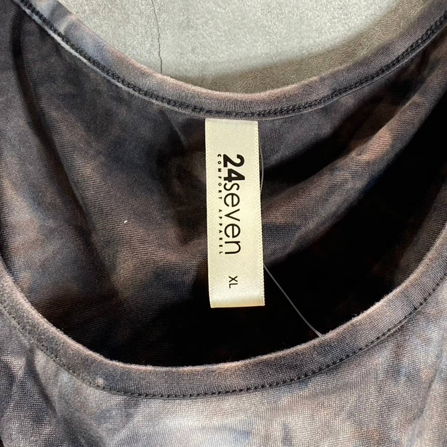 24SEVEN Women's Charcoal Tie-Dye Crewneck Hi-Low Hem Short-Sleeve Tunic Top SZXL