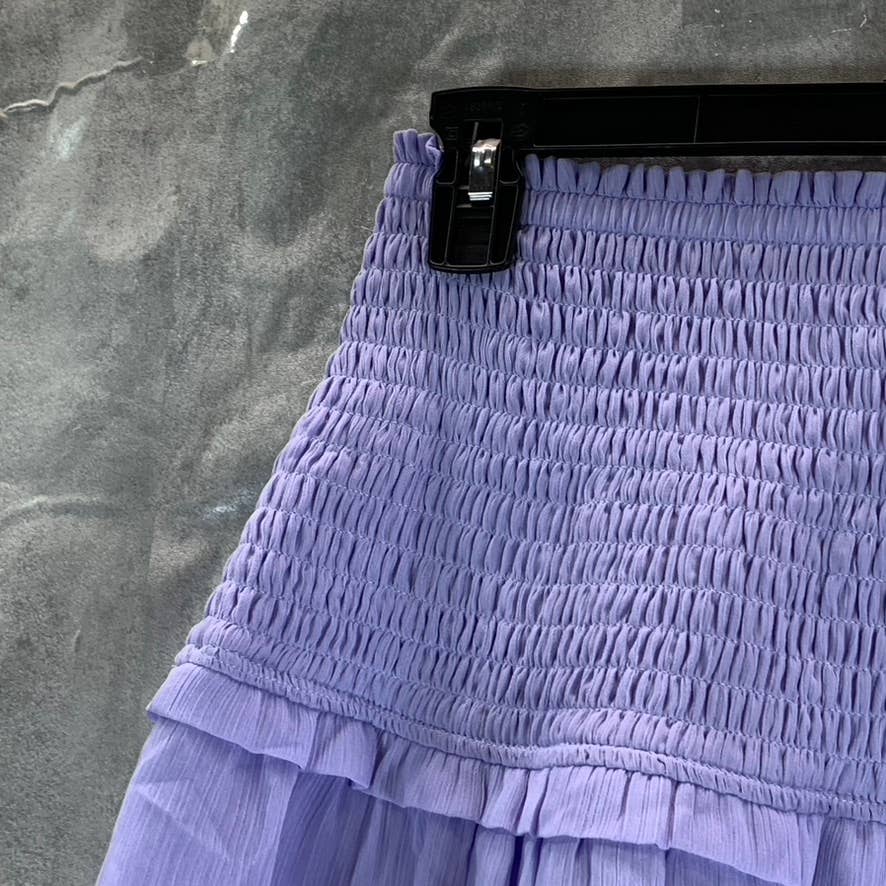 BAR III Women's Wizard Lilac Smocked Ruffle Tiered Pull-On Mini Skirt SZ S
