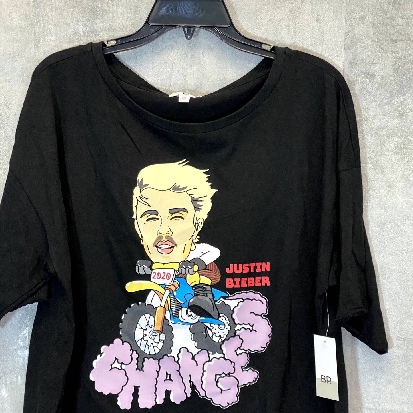 BP. Women's Black Justin Changes Bieber Graphic Crewneck Crop Short Sleeve Tee SZ L