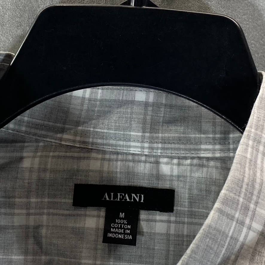 ALFANI Men's Grey Heather Caro Classic-Fit Button-Up Plaid-Print Shirt SZ M