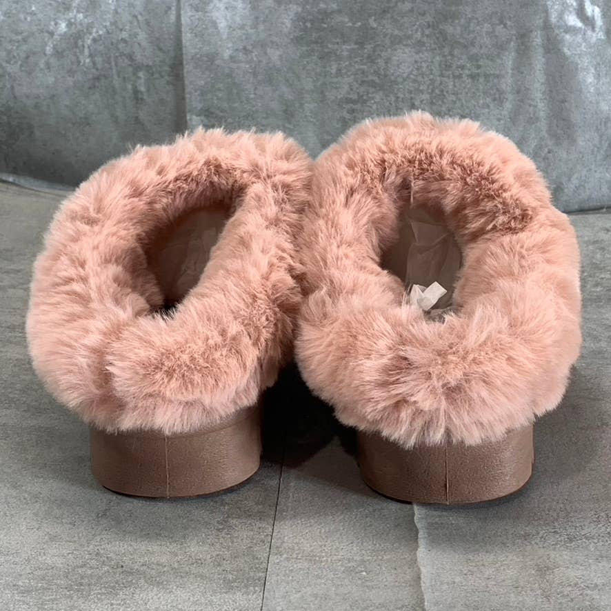 JOURNEE COLLECTION Women's Blush Wisp Faux Fur Trim Round-Toe Slippers SZ 8