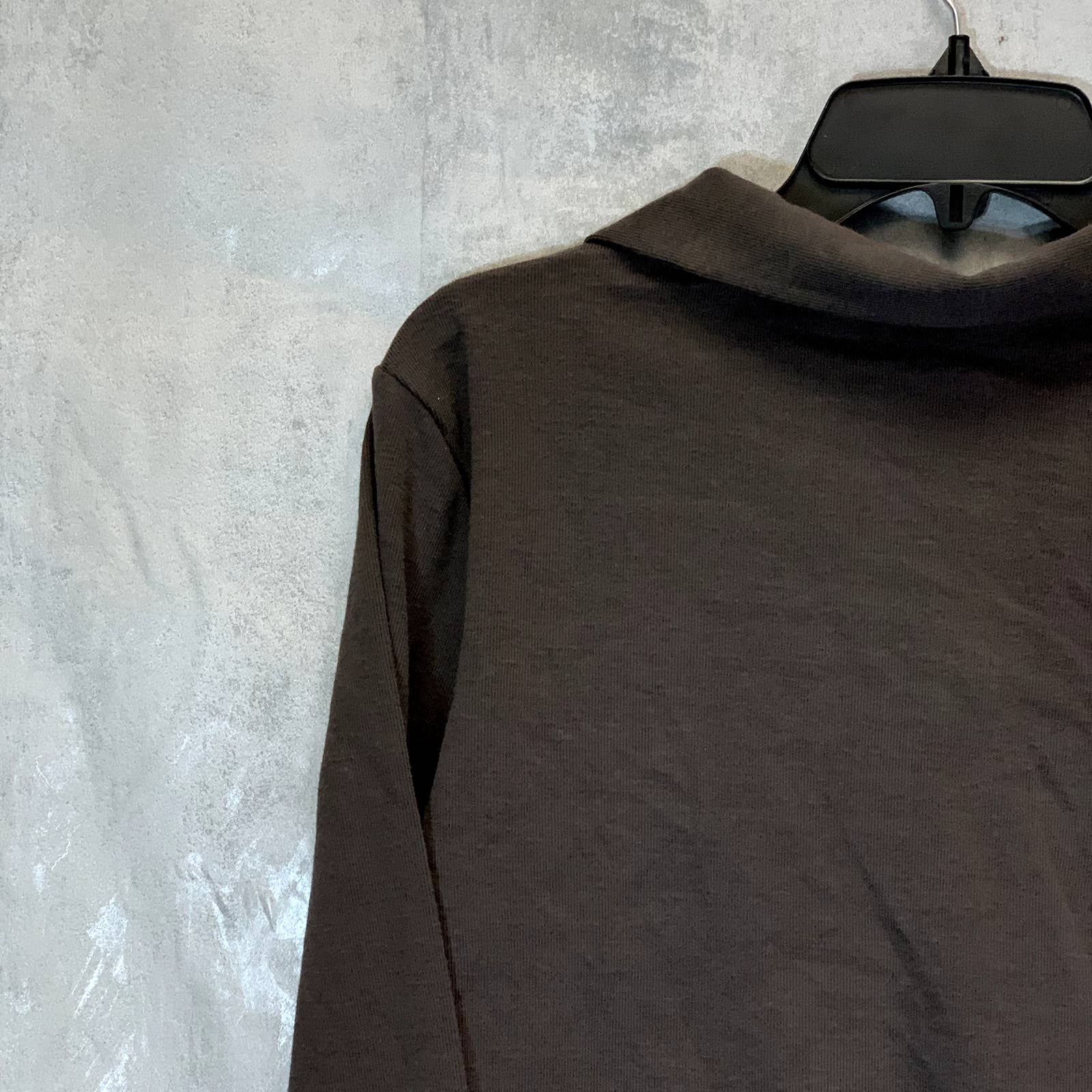 ABOUND Women's Gray Dark Charcoal Heather Button-Front Collared Long Sleeve Crop Top SZ L