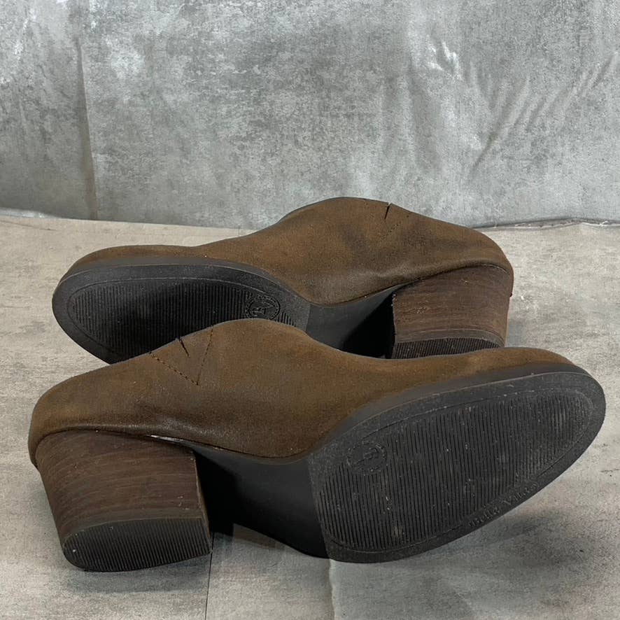 BELLA-VITA Women's Wide Brown Carlene Side-Zip Chunky-Heel Mules SZ 10W