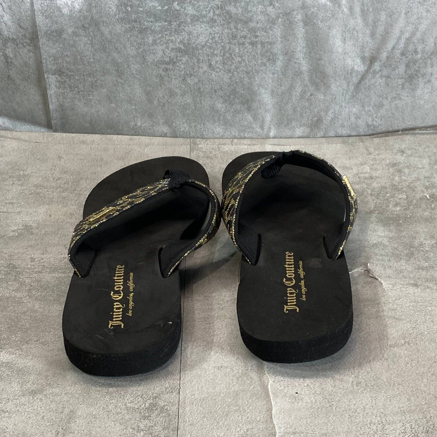 JUICY COUTURE Women's Black Chetah Print Smirk Memory Foam Flip-Flops SZ 8