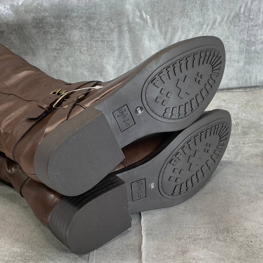 STYLE & CO Women's Cognac Marliee Full Side-Zip Round-Toe Tall Riding Boot SZ9.5