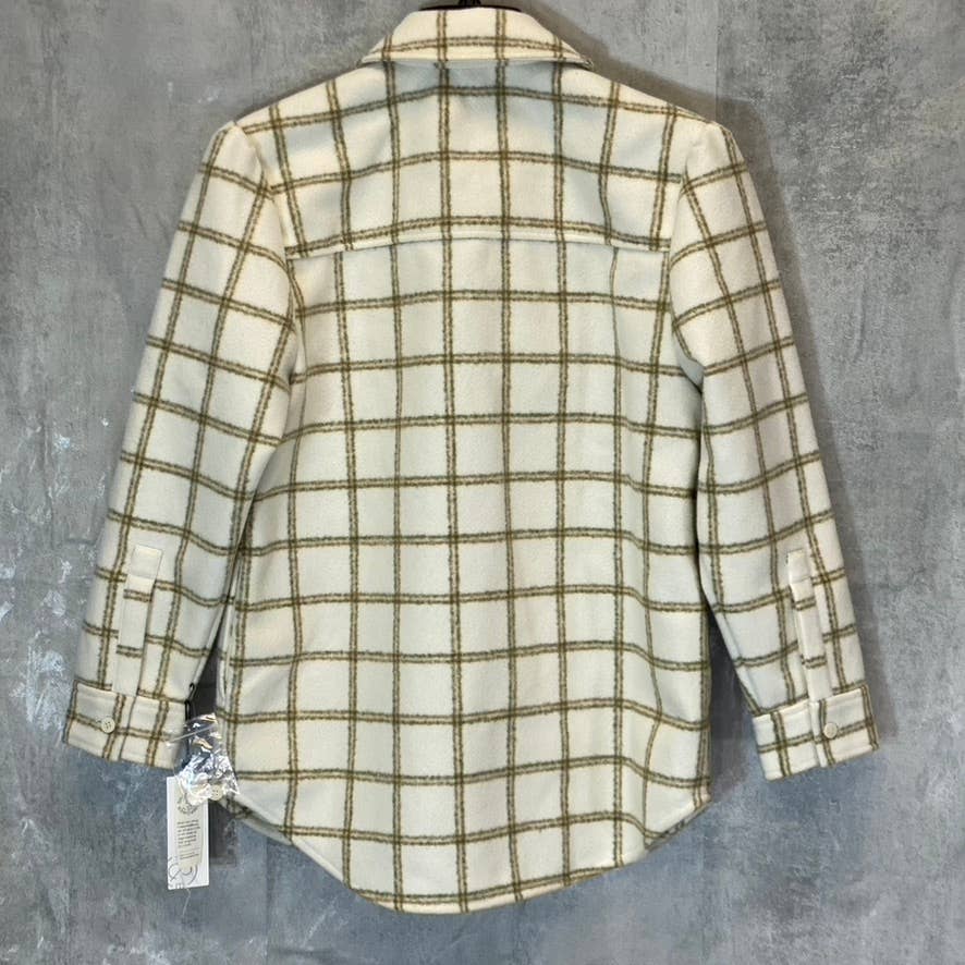 TREASURE & BOND Women's Ivory Carsonpane Plaid Puff Sleeve Shirt Jacket SZ S