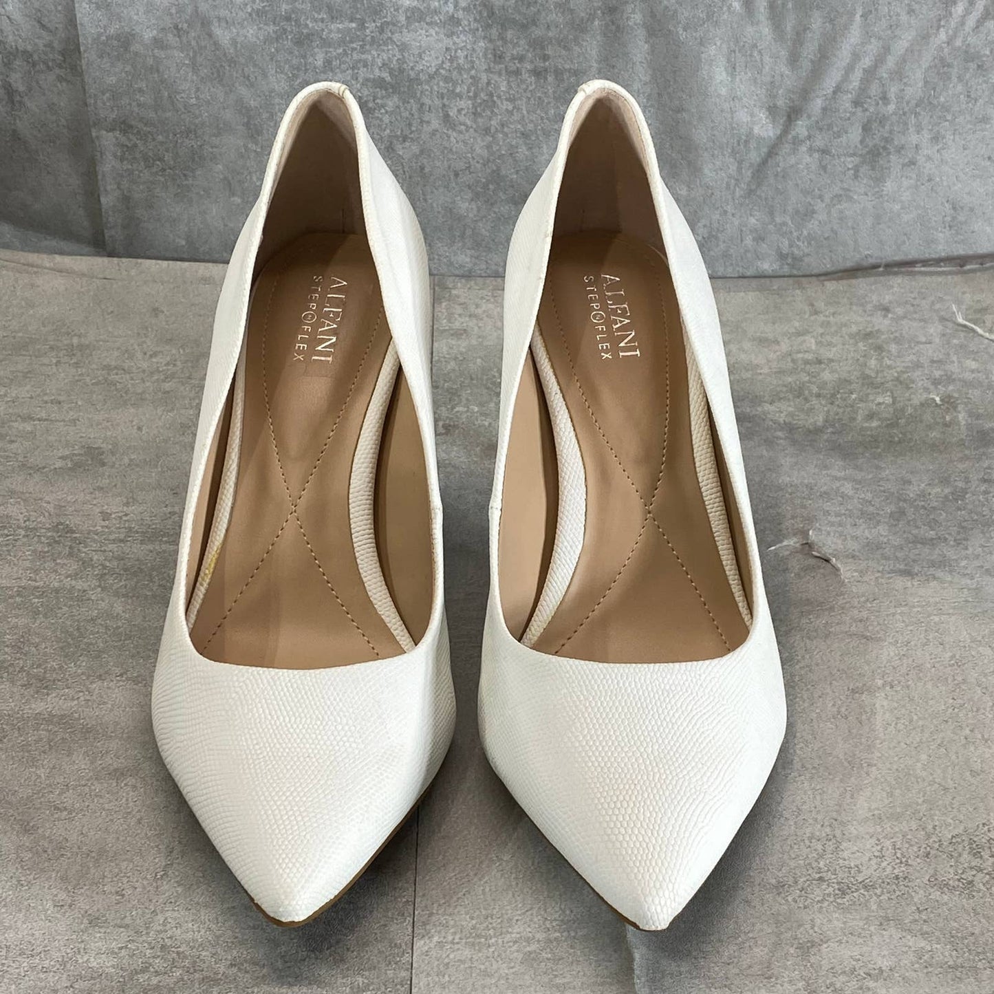 ALFANI Step N' Flex Women's White Lizard Leather Jeules Pointed-Toe Pumps SZ9.5