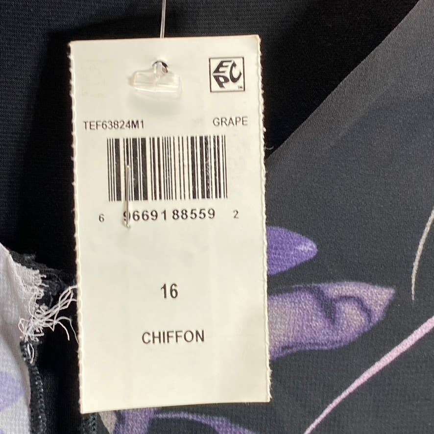 CONNECTED APPAREL Women's Grape Floral-Print Sleeveless Chiffon Overlay Dress