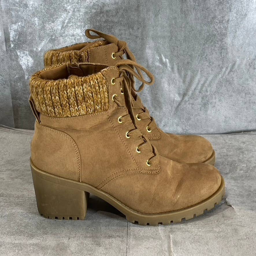 SUN+STONE Women's Chestnut Romina Lug-Sole Block-Heel Lace-Up Hiker Booties SZ 7