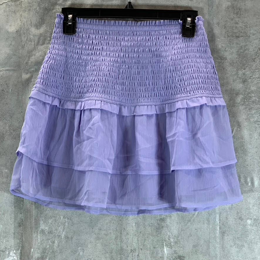 BAR III Women's Wizard Lilac Smocked Ruffle Tiered Pull-On Mini Skirt SZ S