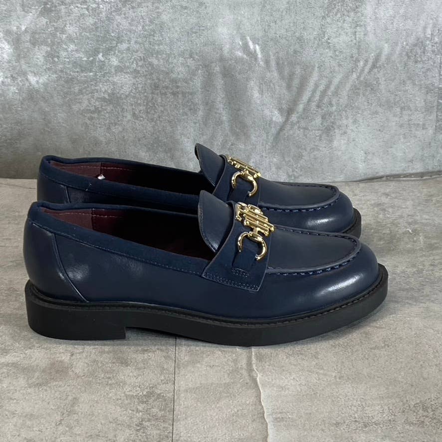 TOMMY HILFIGER Women's Navy Trevys Slip-On Moc-Toe Block-Heel Loafers SZ 6