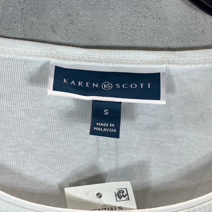 KAREN SCOTT Women's Bright White Scoopneck Short-Sleeve T-Shirt SZ S