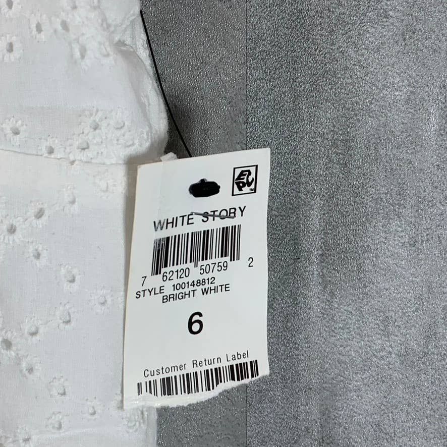 BAR III Women's Bright White Sweetheart Tie-Neck Eyelet Puff-Sleeve Dress SZ 6