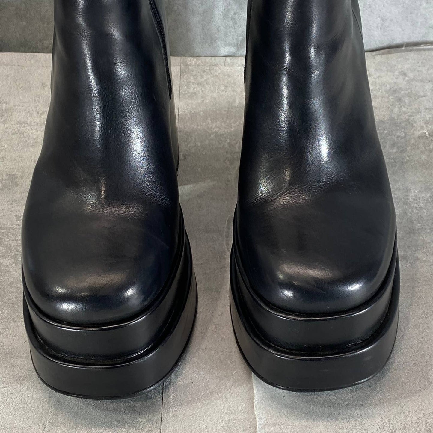 STEVE MADDEN Women's Black Leather Cobraa Mega-Platform Block-Heel Booties SZ 9