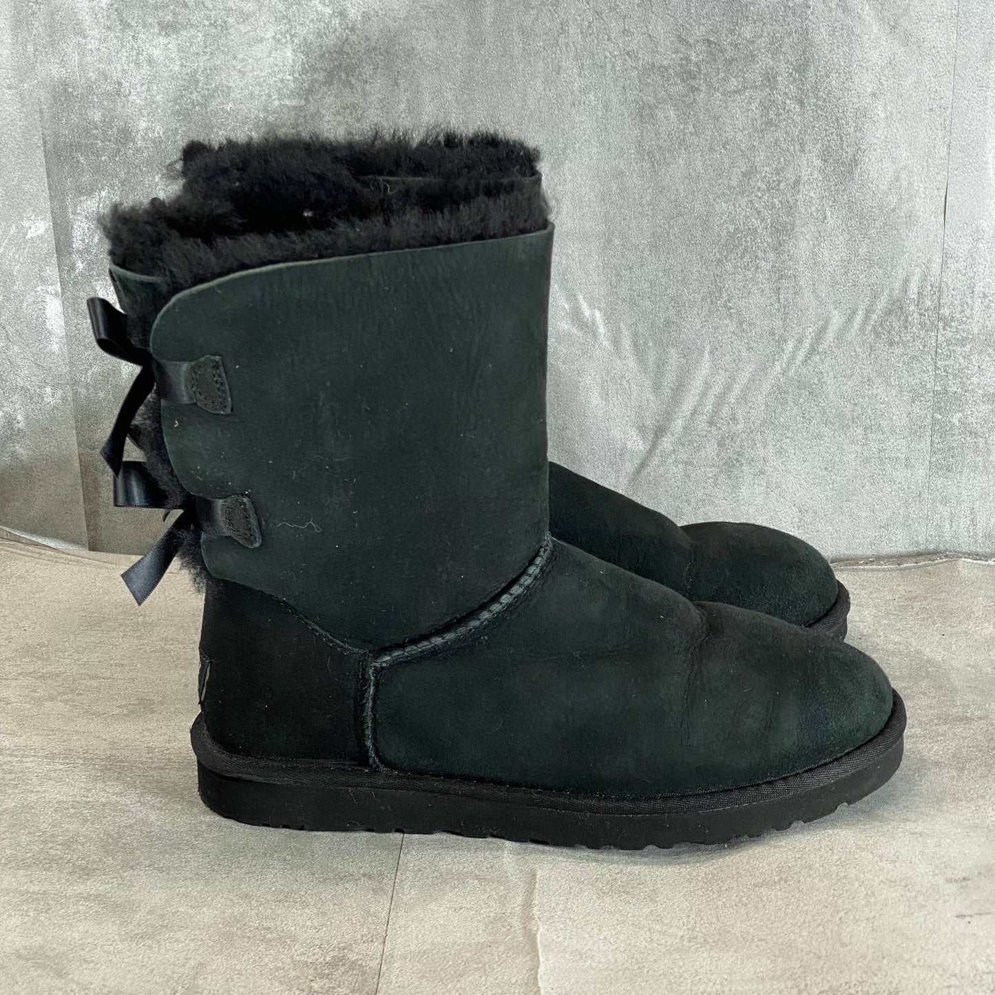 UGG Women's Black Bailey Bow II Slip-On Mid-Calf Pull-On Boots SZ 8