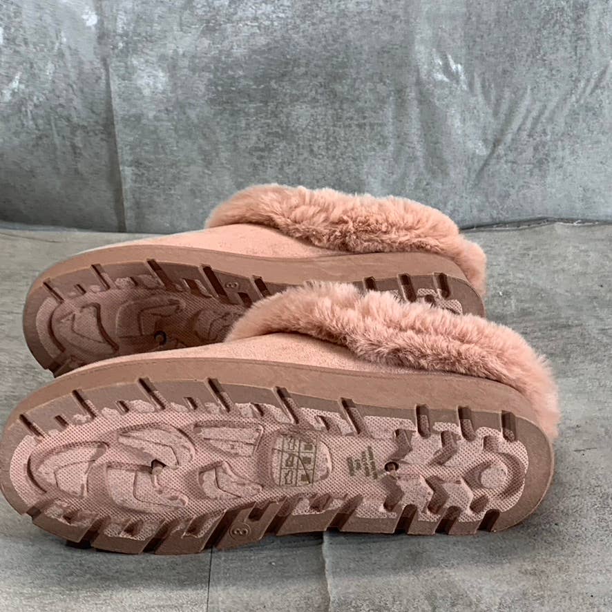 JOURNEE COLLECTION Women's Blush Wisp Faux Fur Trim Round-Toe Slippers SZ 8