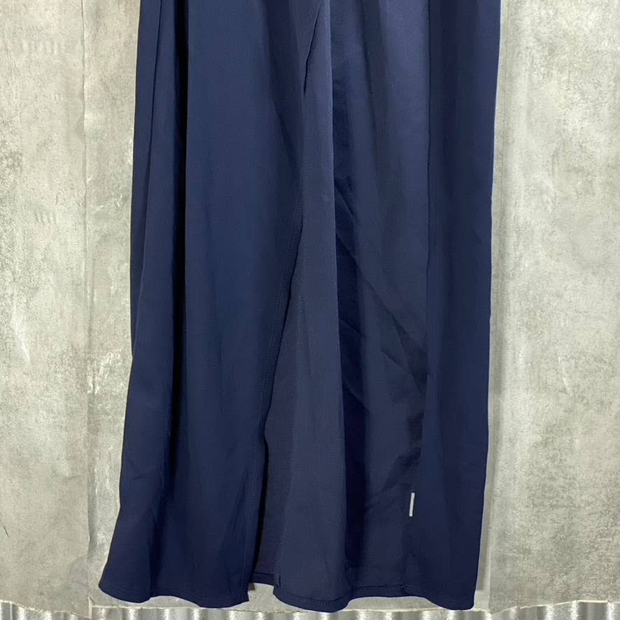 EMERALD SUNDAE Juniors' Navy Surplice V-Neck High-Slit Adjustable Straps Gown