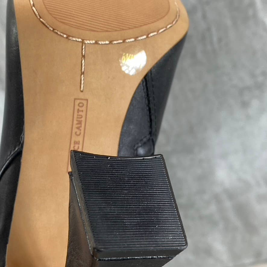 VINCE CAMUTO Women's Black Leather Alinkay Pointed-Toe Flared-Heel Boots SZ 6.5