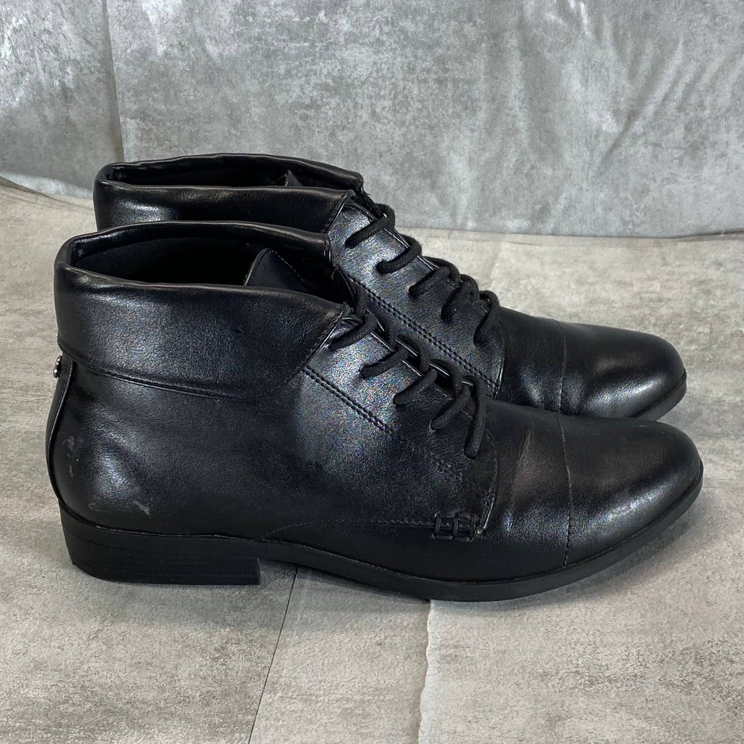 LONDON FOG Women's Black Smooth Clora Memory Foam Slip-On Lace-Up Boots SZ 6.5