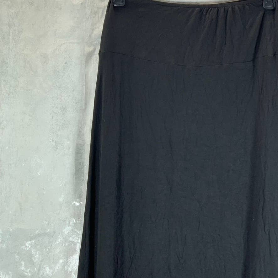 24SEVEN COMFORT APPAREL Women's Solid Black Elastic Waist Pull-On Midi Skirt SZL