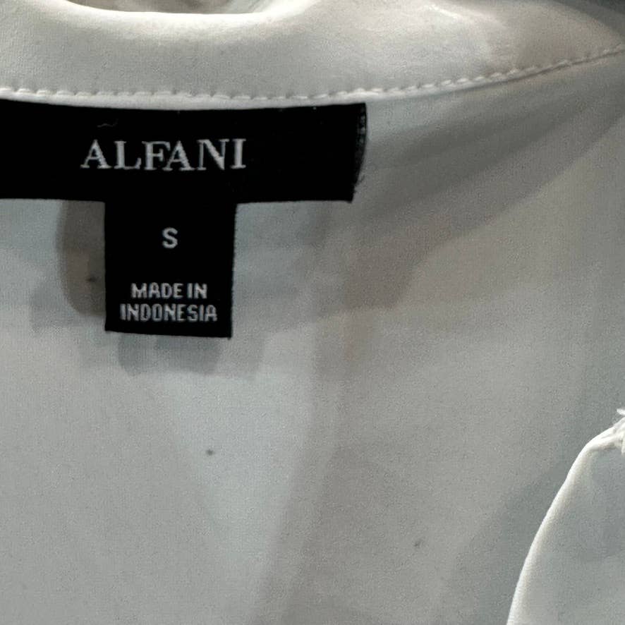 ALFANI Women's Blue Sublime Dye V-Neck Collared Short-Sleeve Tie-Waist Top SZ S