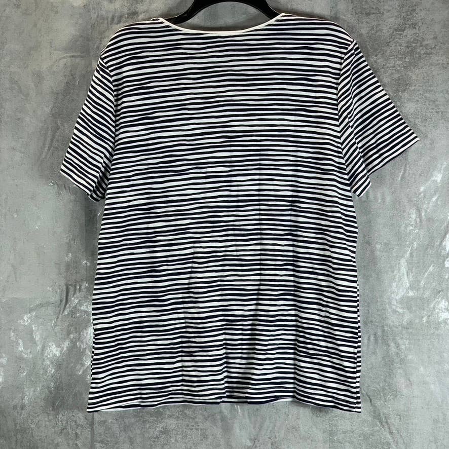 KAREN SCOTT Women's Petite Intrepid Blue Wavy-Stripe Scoop-Neck Top SZ P/2XL