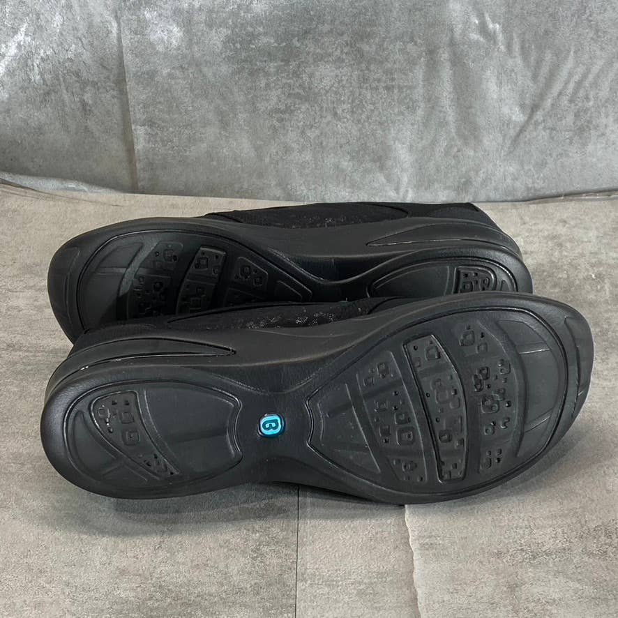 BZEES Women's Black Leopard Twill Fabric Florence Front-Zip Slip-On Sneaker SZ10