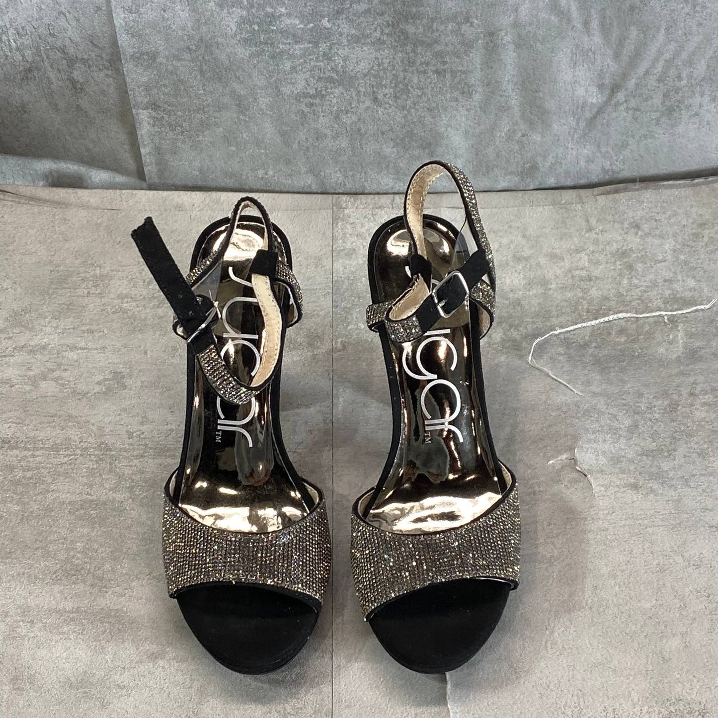 SUGAR Women's Black Rhinestone Embellished Prisila Open-Toe High-Heel Sandal SZ6