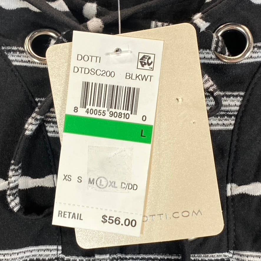 DOTTI Women's Black-White Dahlia Striped Lace-Up Sleeveless Tunic Cover-Up SZ L