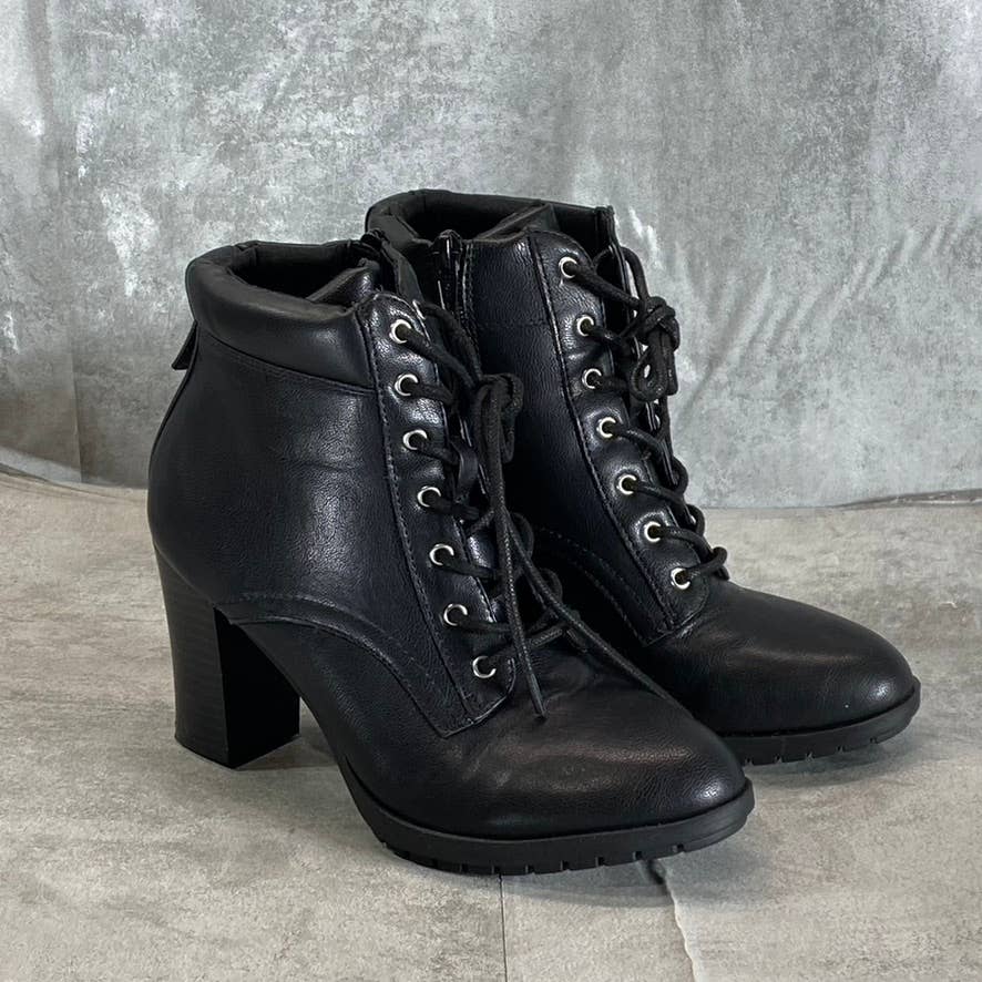 STYLE & CO Women's Black Lucillee Almond-Toe Lace-Up Side-Zip Heeled Booties SZ6