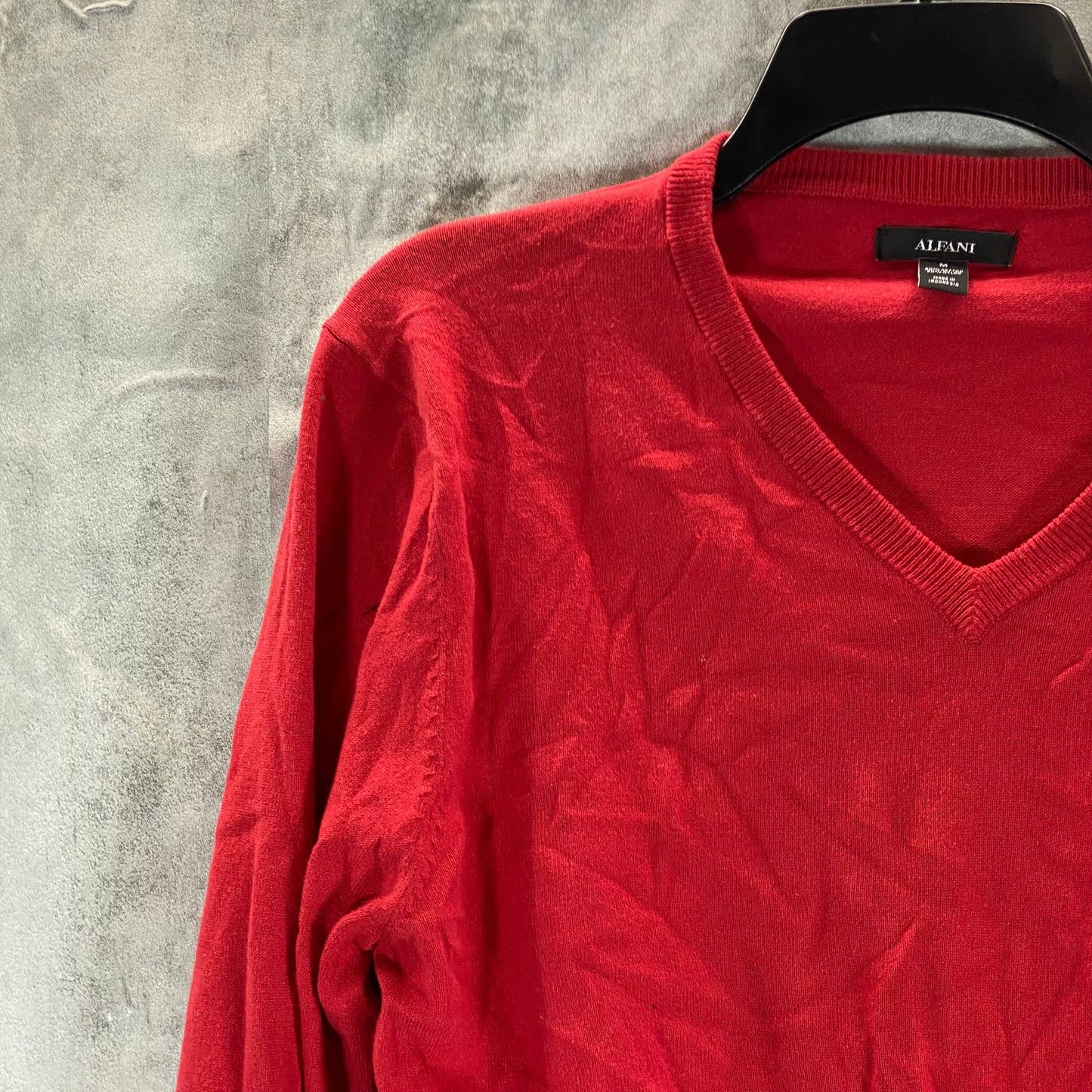 ALFANI Men's Scarlet Sage Solid V-Neck Cotton Long-Sleeve Pullover Sweater SZ M