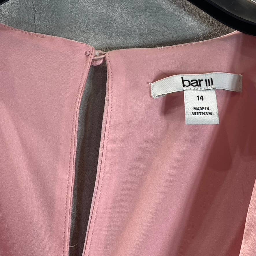 BAR III Women's Cupid Blush V-Neck Ruched Smocked Cuff Long-Sleeve Blouse SZ 14