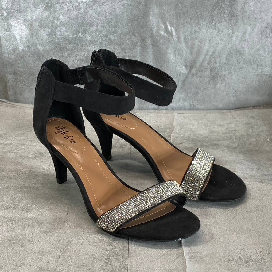 STYLE & CO Women's Black Embellished Phillyis Two-Piece Evening Sandals SZ 6.5