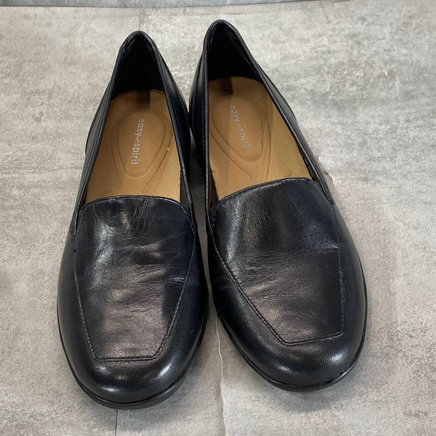EASY SPIRIT Women's Black Leather Devitt Round-Toe Slip-On Loafer Flats SZ 7.5