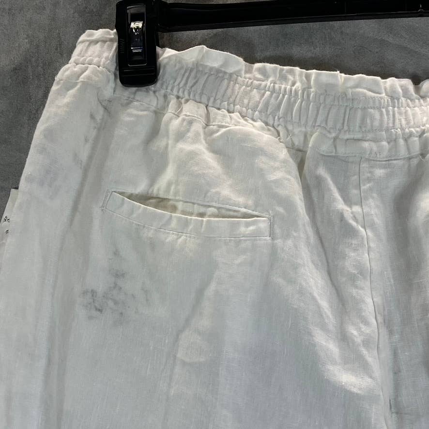 CHARTER CLUB Women's Bright White Linen Pull-On Straight-Leg Pants SZ L