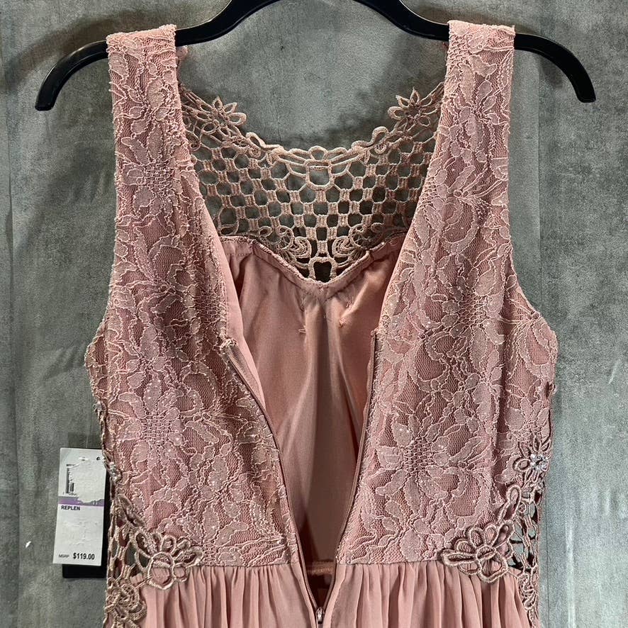 CITY STUDIO Juniors' Pink Scalloped Lace Embellished Illusion Tulip Gown SZ 11