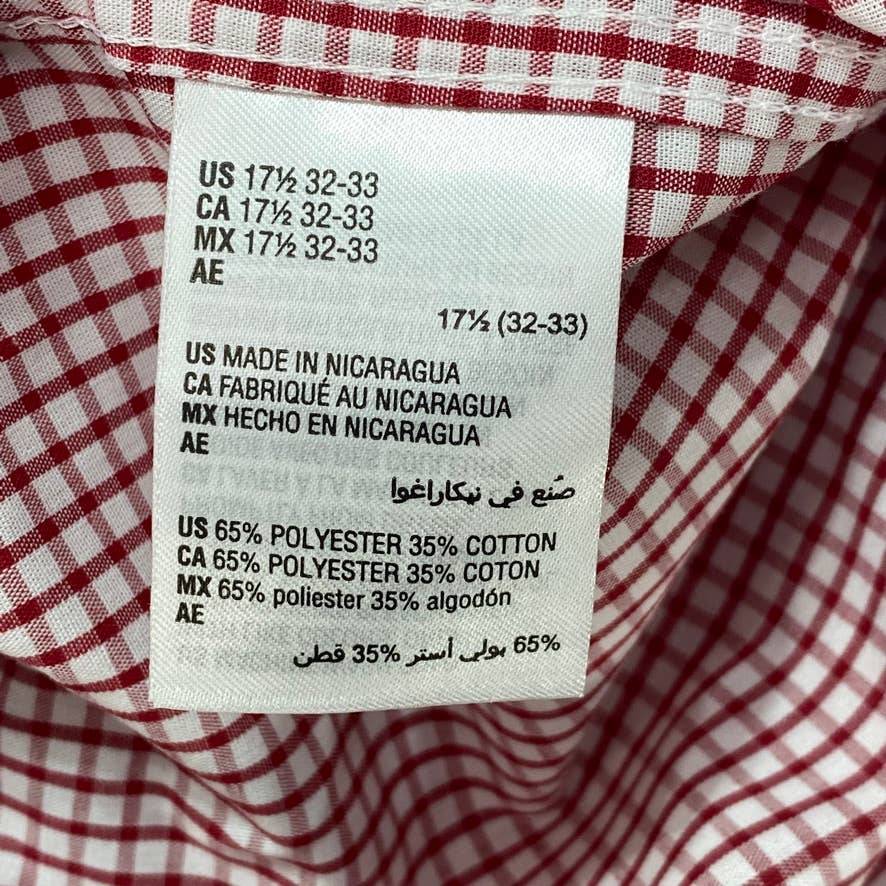 CLUB ROOM Red Regular-Fit Check Button Down Dress Shirt SZ 17.5 32/33