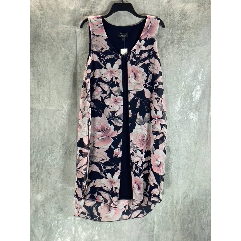 CONNECTED APPAREL Women's Navy-Mauve Floral-Print Chiffon Overlay Dress SZ 6