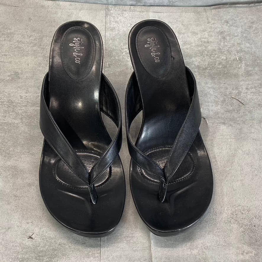 STYLE & CO Women's Black Chicklet Wedge Thong Round-Toe Platform Sandals SZ 11