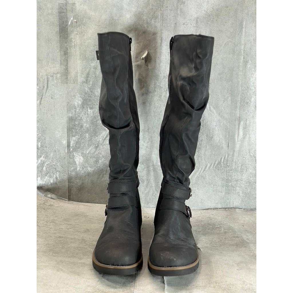 SUN+STONE Women's Black Brinley Strapped Lug-Sole Tall Boots SZ 11