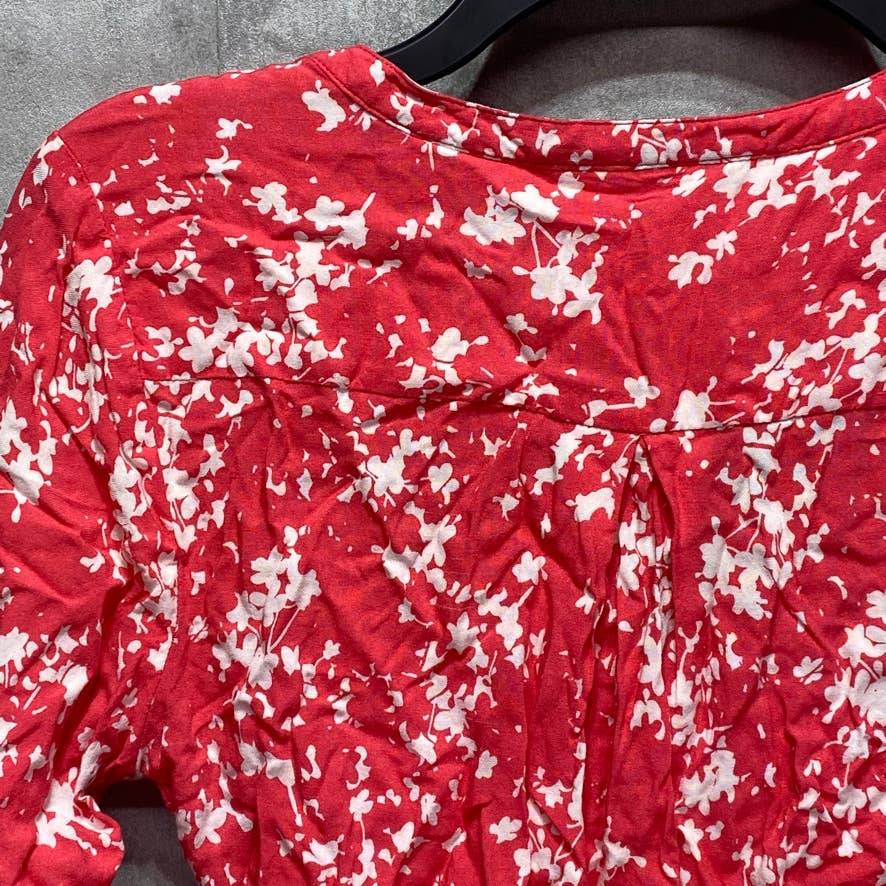 MOTHERHOOD MATERNITY Red Printed Waist Tie Roll Tab 3/4 Sleeve Maternity Top SZ S