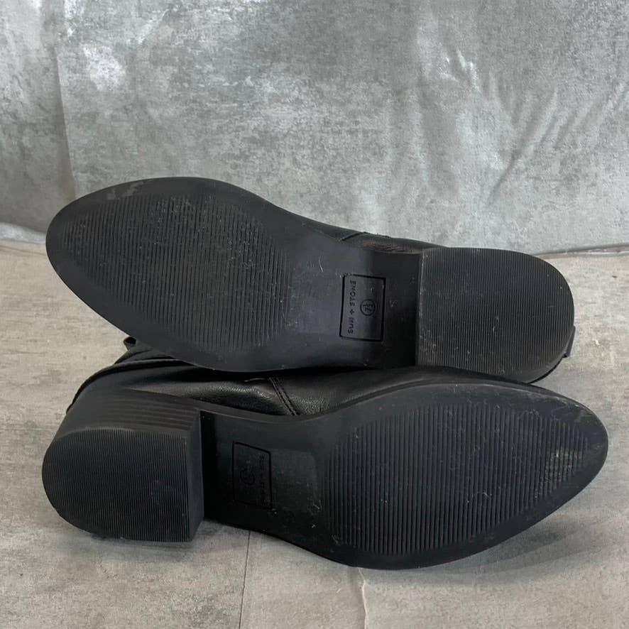SUN+STONE Women's Black Saandis Memory Foam Almond-Toe Block-Heel Boots SZ 7.5