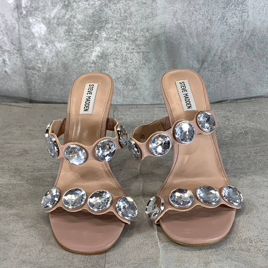 STEVE MADDEN Women's Tan Festivity Stone Embellished Mule Stiletto Sandals SZ 11
