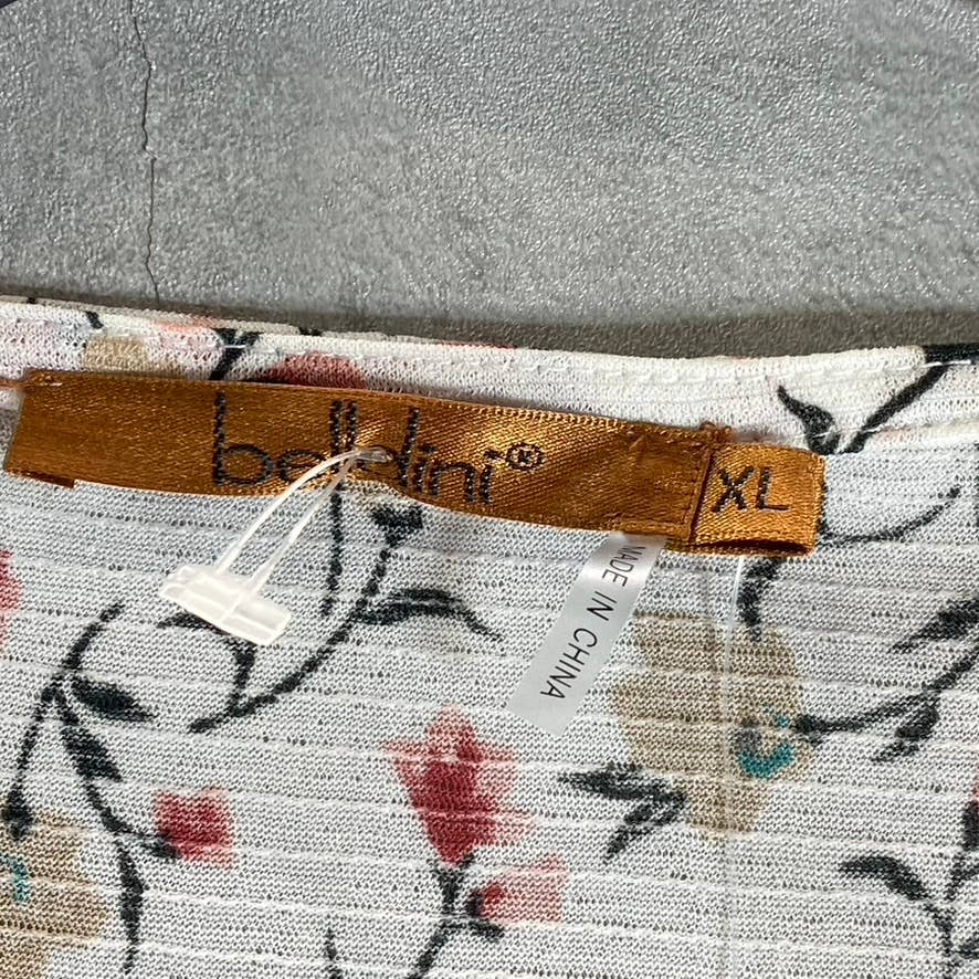 BELLDINI Copper Label Women's White Multi Floral 3/4 Sleeve Peplum Top SZ XL