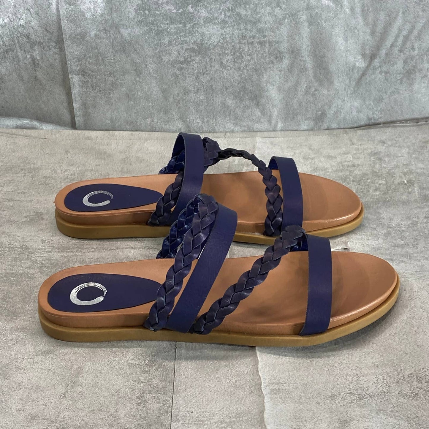 JOURNEE COLLECTION Blue Faux Leather Colette Round-Toe Slide Sandals SZ 7