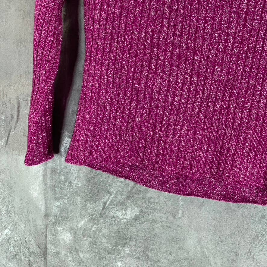 INC Women's Fuchsia Pop Metallic Ribbed Off-The-Shoulder Sweater SZ M
