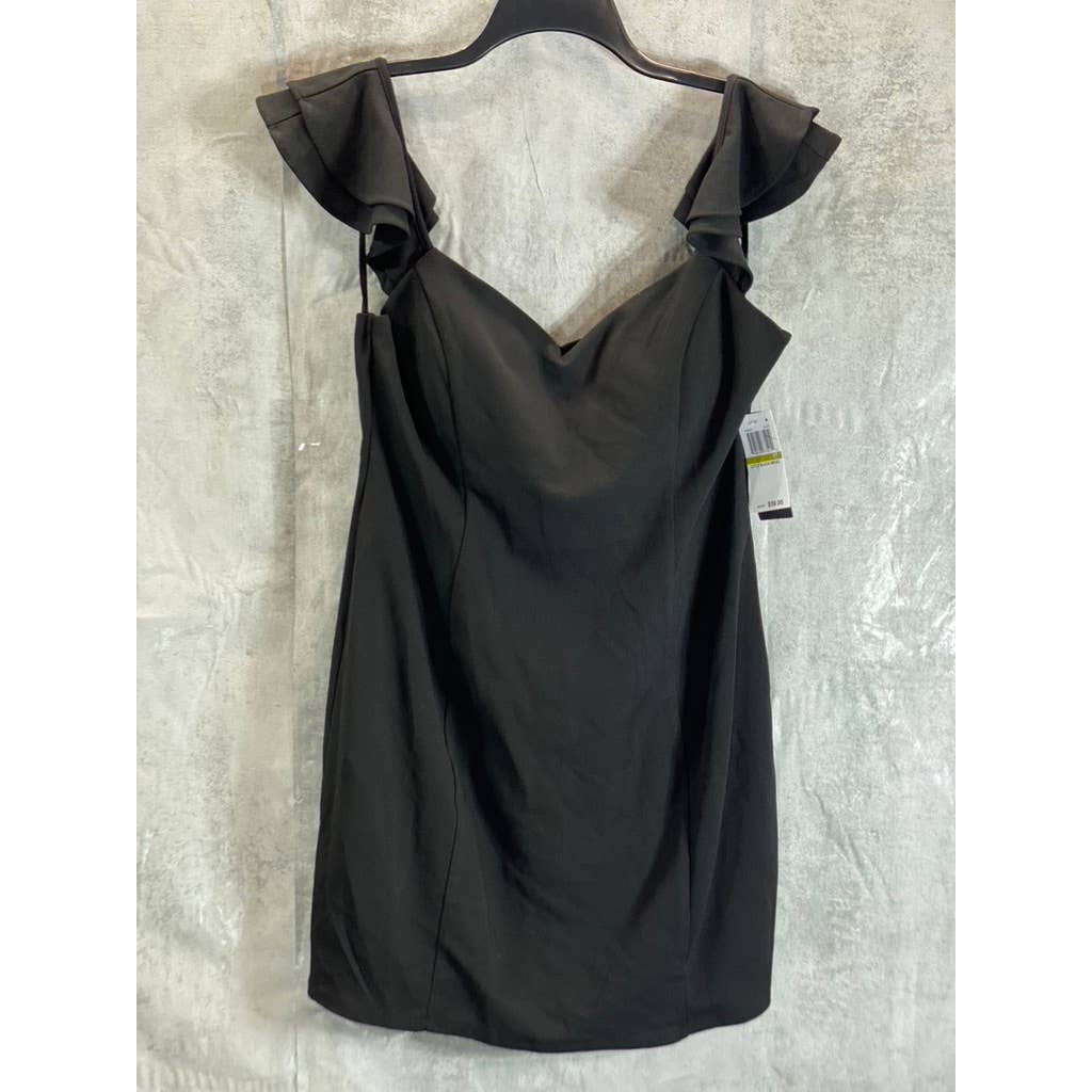 CITY STUDIO Juniors' Black Ruffle Cap-Sleeve X-Back Sheath Mini Dress SZ 17